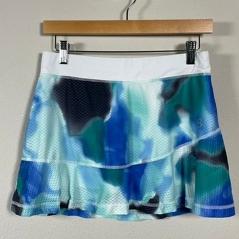 Athletic Blue Green Print Skort with White Waistband